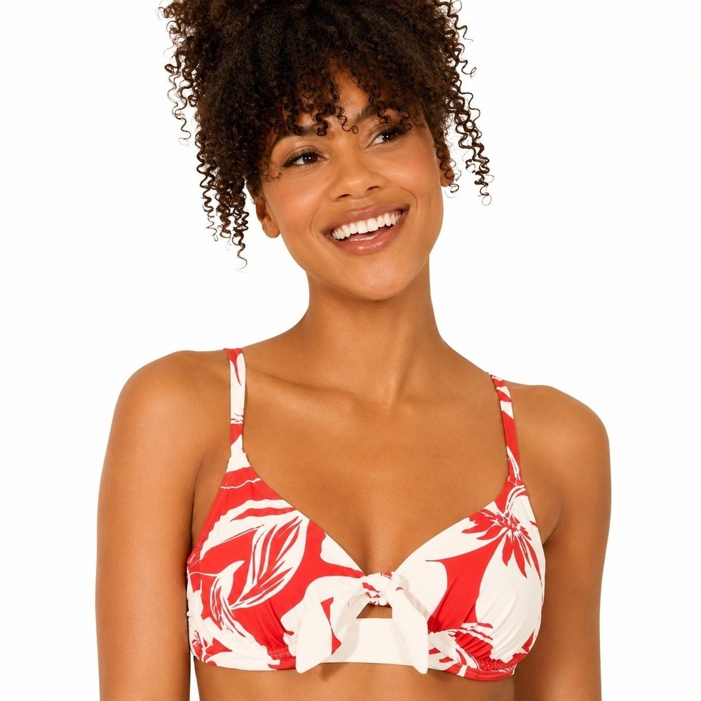 Women's Bikini Top by Shade & Shore Red Floral 36B New With Tags